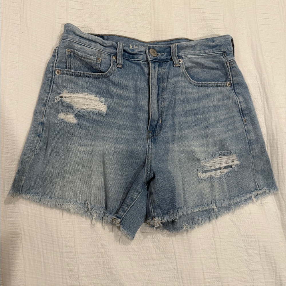 American Eagle Outfitters Light Blue Distressed Jean Mom Shorts